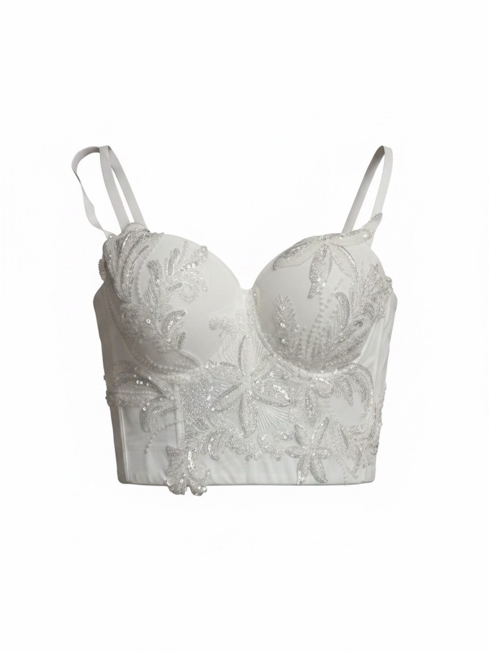 White Embellished Longline Bustier Bra - Women Intimates
